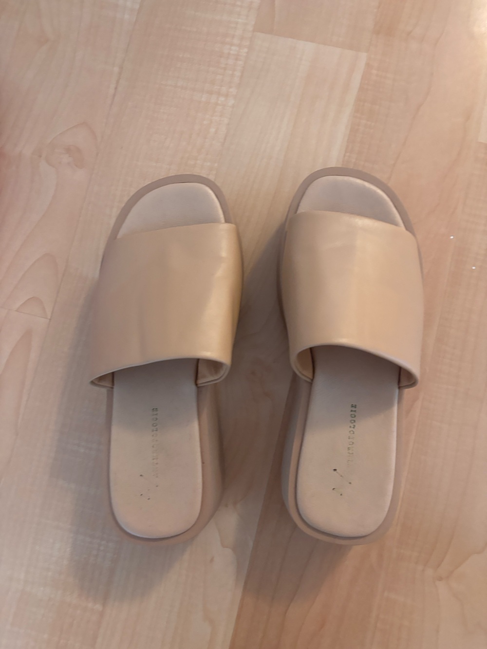 Anthropologie Wide Strap Slide Sandals in Nude